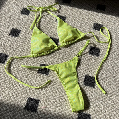 Bikini Donna Halter Glitter Sparkling High Leg Cut