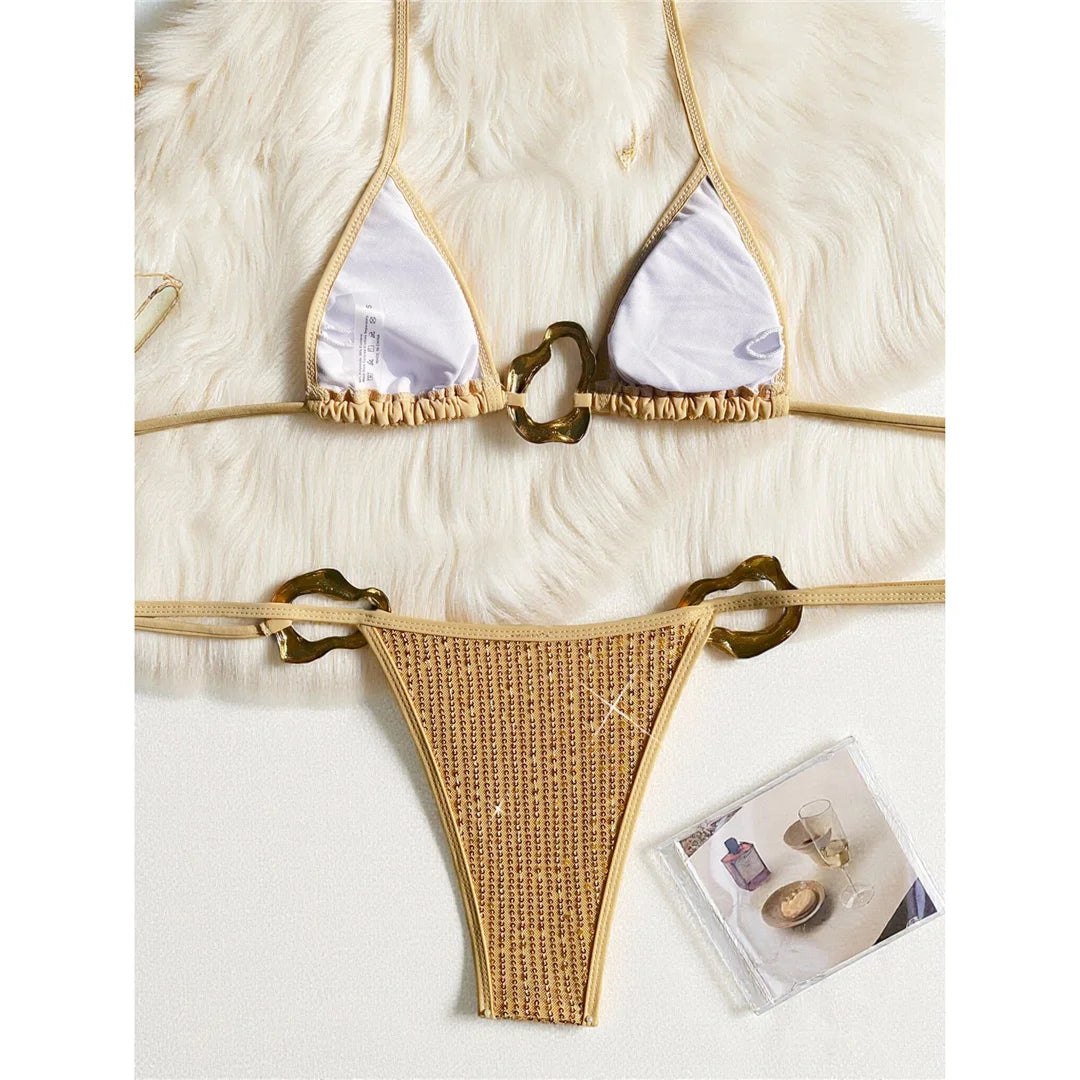 Bikini Donna Halter con Paillettes Glitter