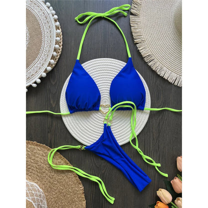 Bikini Donna Halter Splicing Mini Tanga a Vita Alta