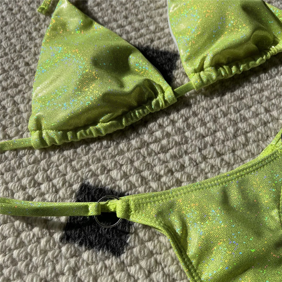 Bikini Donna Halter Glitter Sparkling High Leg Cut