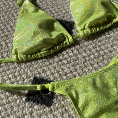 Bikini Donna Halter Glitter Sparkling High Leg Cut