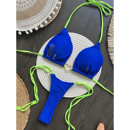 Bikini Donna Halter Splicing Mini Tanga a Vita Alta