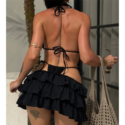 Bikini Donna Halter con Gonna e Balze Volant (3 Pezzi)