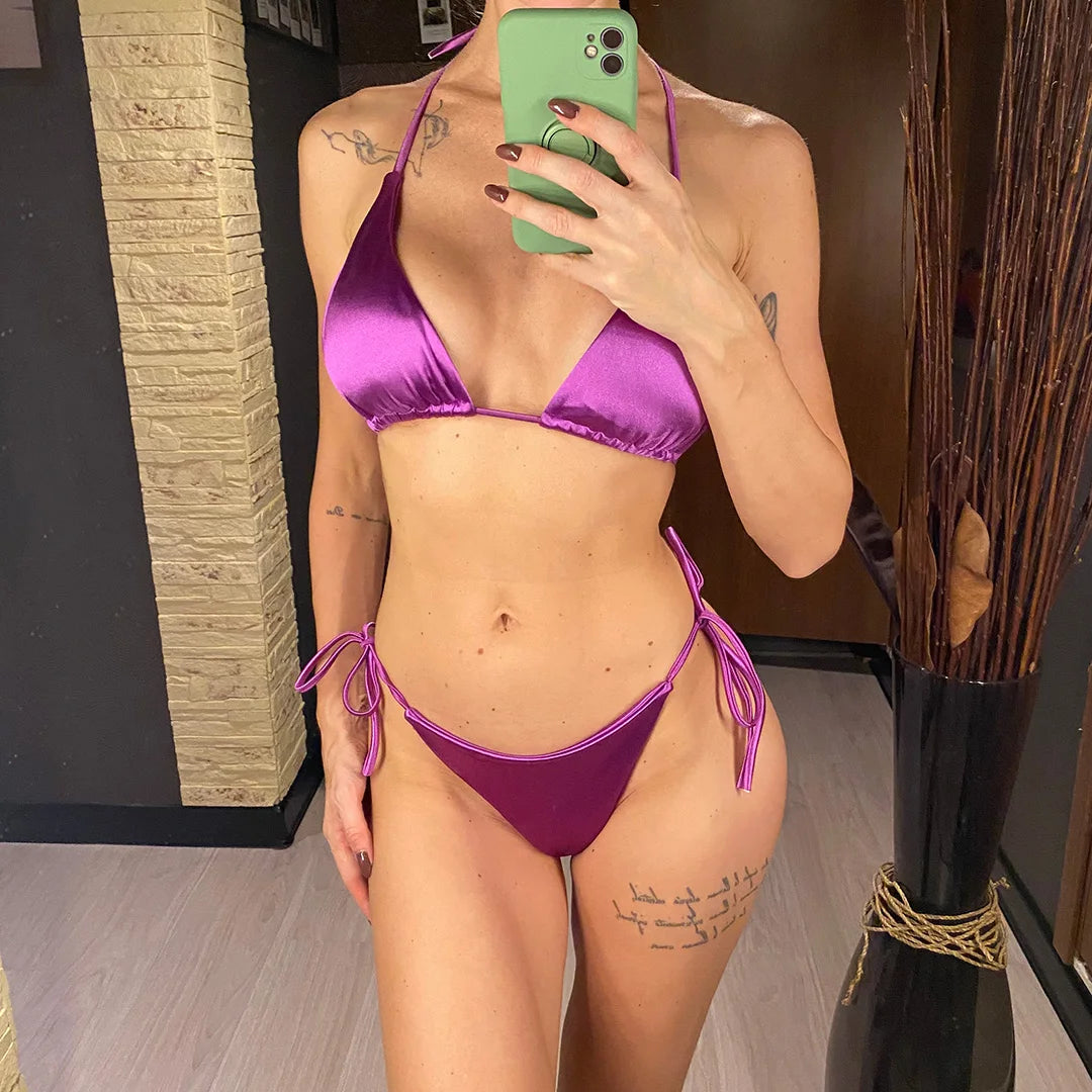 Bikini brasiliano donna Halter Satin