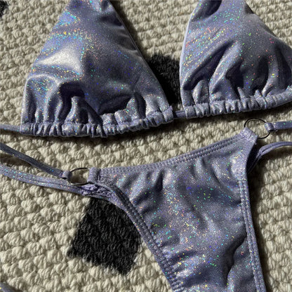 Bikini Donna Halter Glitter Sparkling High Leg Cut