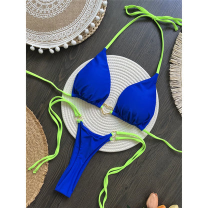 Bikini Donna Halter Splicing Mini Tanga a Vita Alta