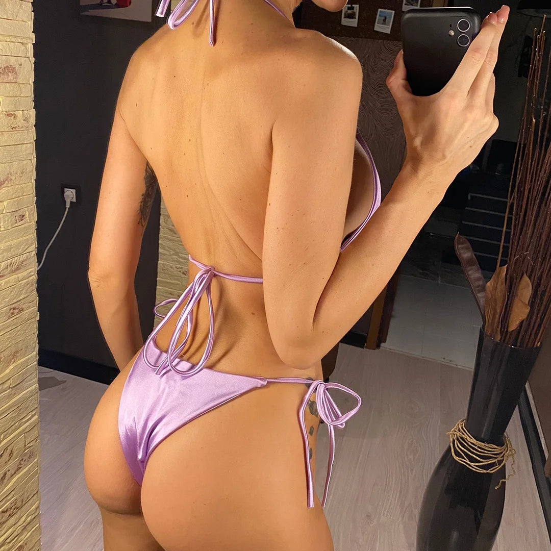 Bikini brasiliano donna Halter Satin
