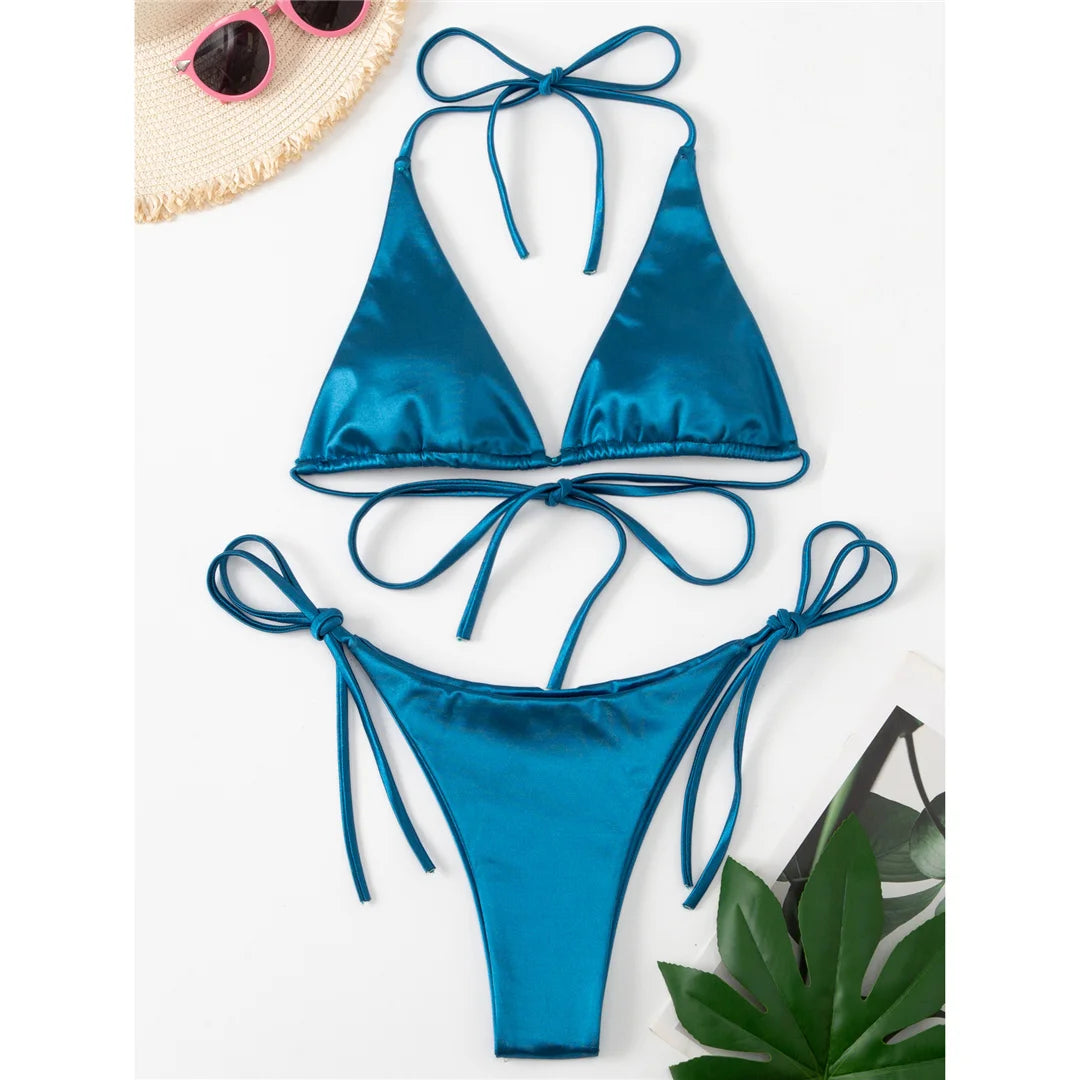 Bikini brasiliano donna Halter Satin