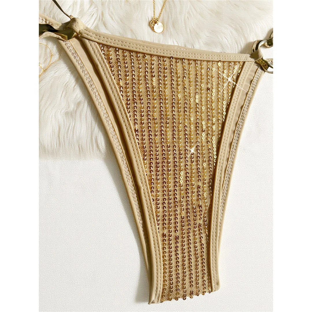 Bikini Donna Halter con Paillettes Glitter
